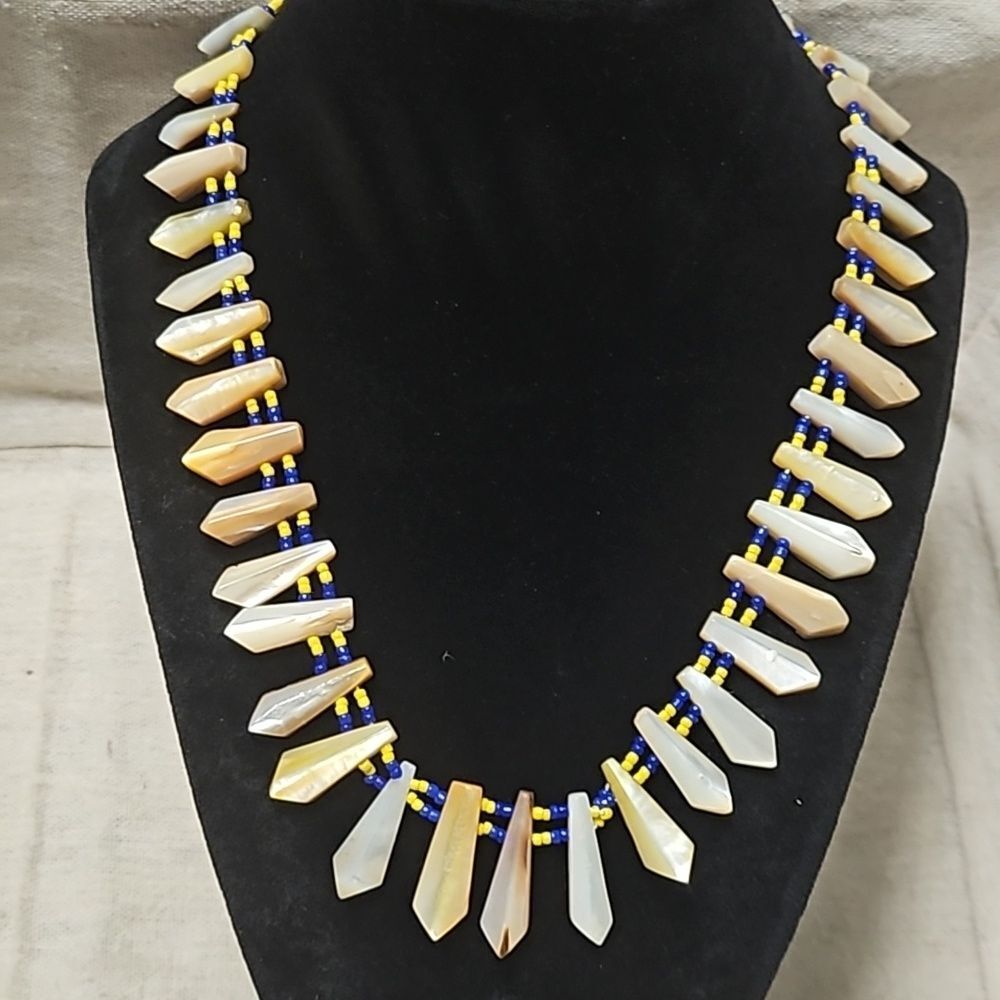 Antique Art Deco Mother of Pearl Abalone Picket Beaded Collar Necklace Unique